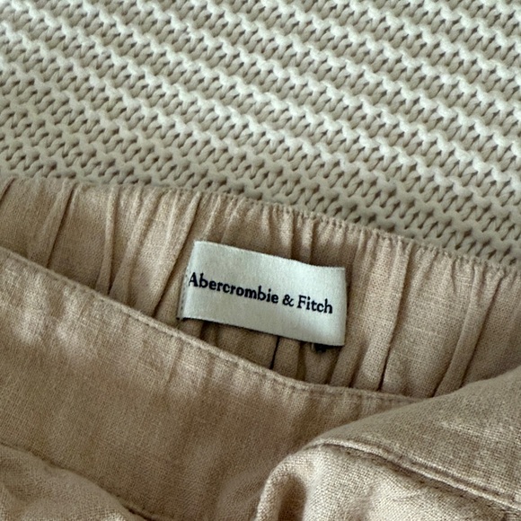 Abercrombie & Fitch Light Brown Linen-Blend Pull-On Wide Leg Pants - Picture 6 of 10
